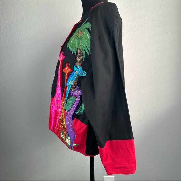 New Direction Embroidered Giraffe Colorblock Jacket Plus Size 1X Art to Wear - Picture 6 of 10